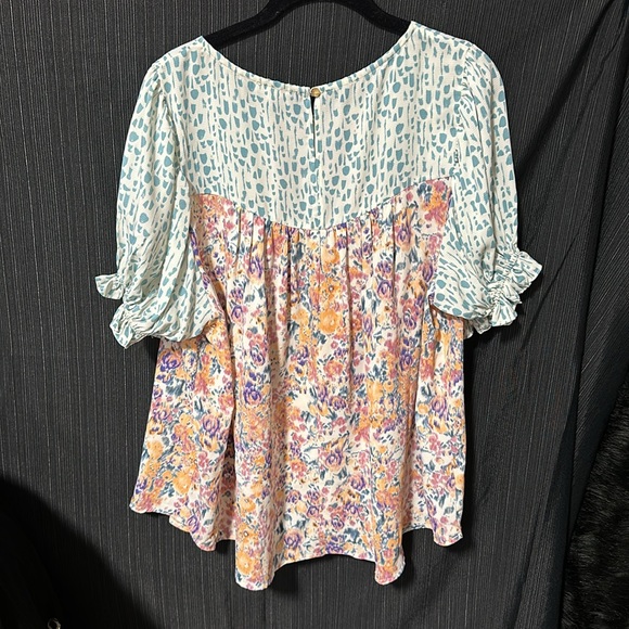 Jodifl- Multi Print‎ Top in Aqua / Size S / H-103 - Picture 6 of 12